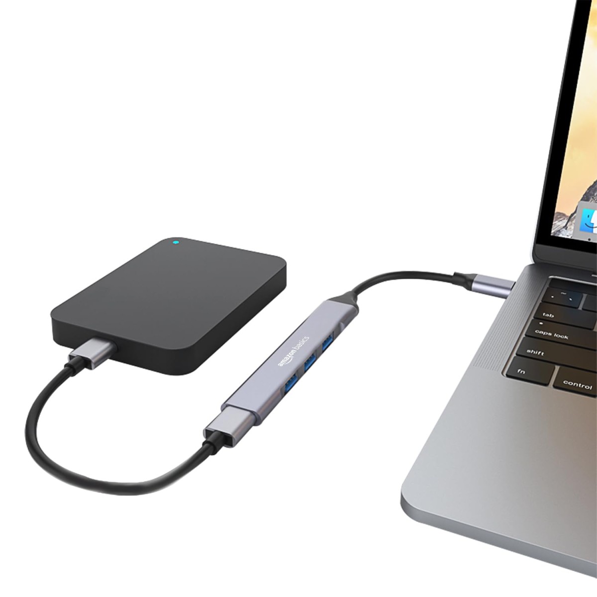 Amazon Basics 4-in-1 USB Hub with Type C Multiport Adapter, up to 5 Gbps Data Transfer Speed for PC, Laptops, MacBooks