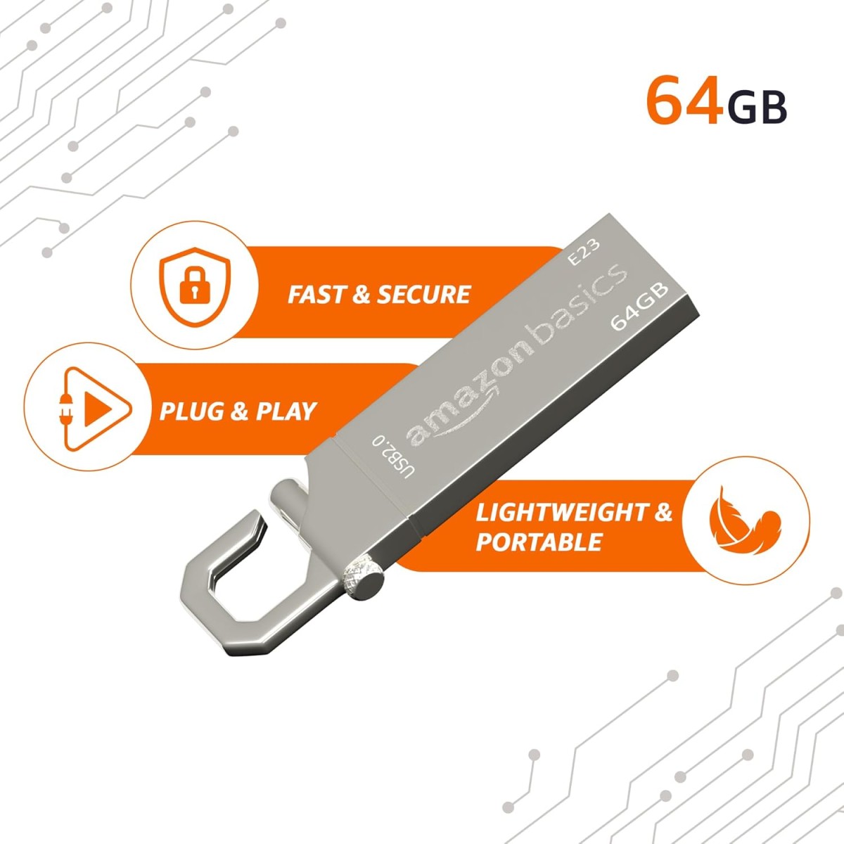 Amazon Basics 64 GB USB 2.0 Pen Drive |Flash Drive | with Key Ring (Metal)