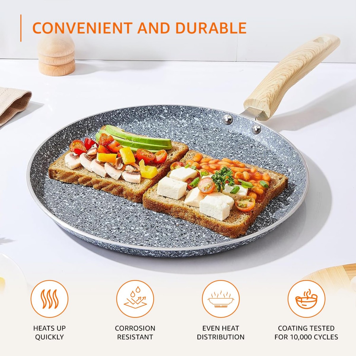 Amazon Basics Aluminium Non-Stick Dosa Tawa | Granite Finish | Induction Base | Dia:28 cm | Grey