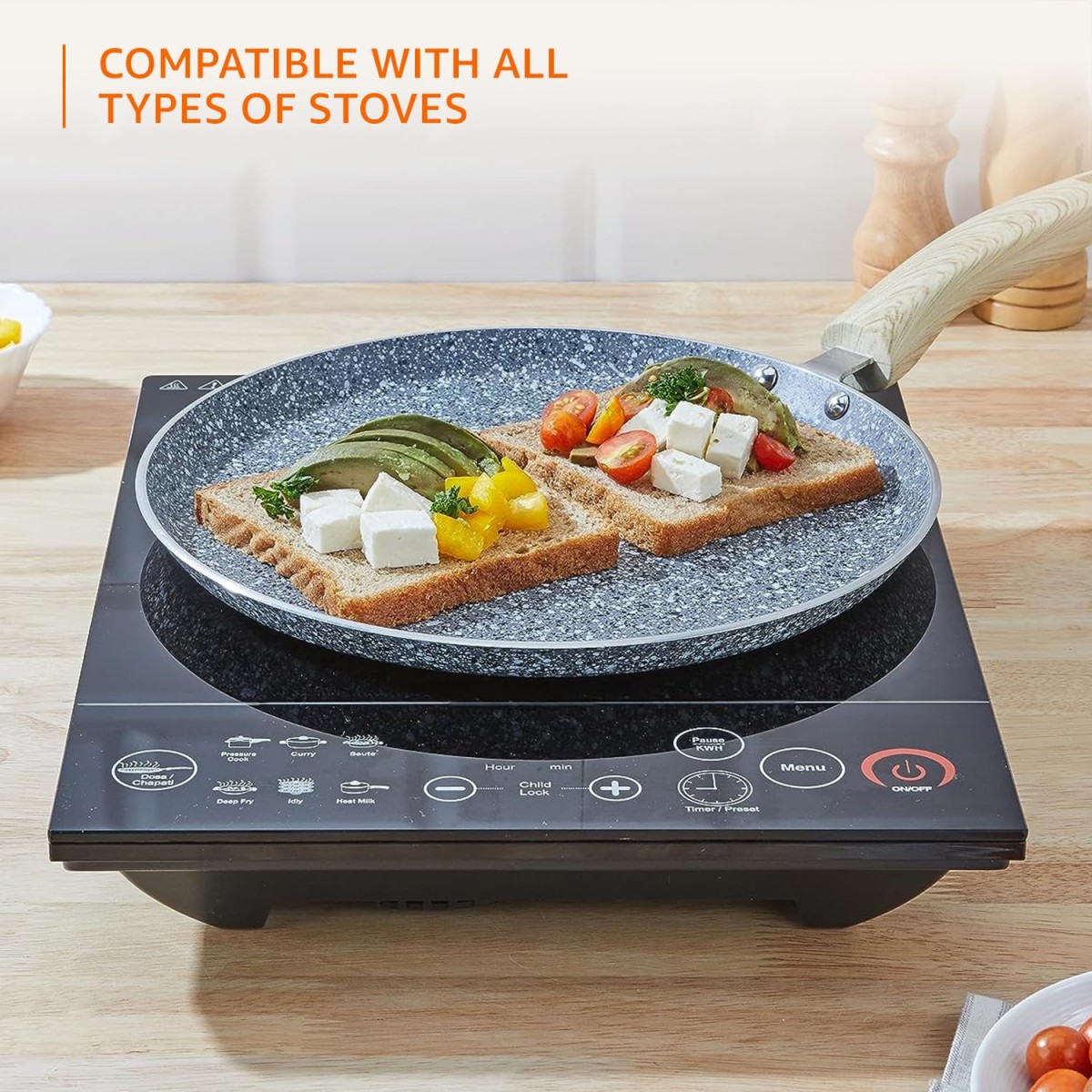 Amazon Basics Aluminium Non-Stick Dosa Tawa | Granite Finish | Induction Base | Dia:28 cm | Grey