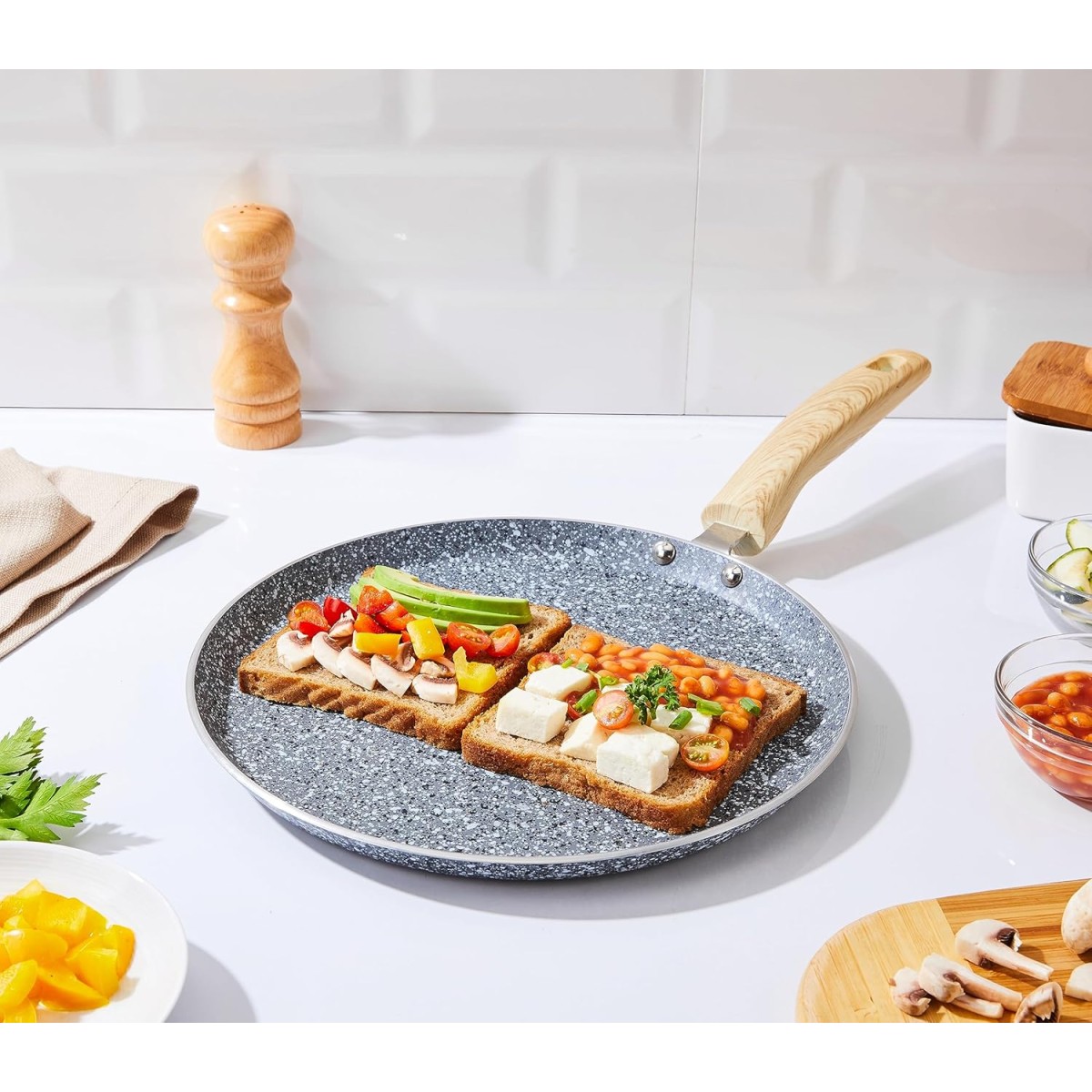 Amazon Basics Aluminium Non-Stick Dosa Tawa | Granite Finish | Induction Base | Dia:28 cm | Grey