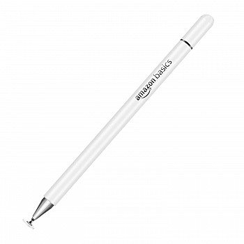 Amazon Basics Capacitive Stylus Pen for Android & iOS All Touchscreen Devices | Fine Point Disc Tip|Lightweight Metal Body with Magnetic Cover - White