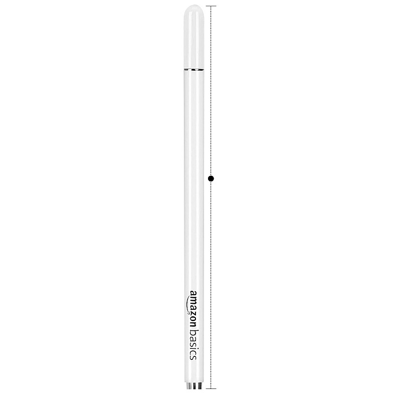 Amazon Basics Capacitive Stylus Pen for Android & iOS All Touchscreen Devices | Fine Point Disc Tip|Lightweight Metal Body with Magnetic Cover - White