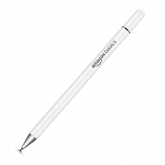 Amazon Basics Capacitive Stylus Pen for Android & iOS All Touchscreen Devices | Fine Point Disc Tip|Lightweight Metal Body with Magnetic Cover - White