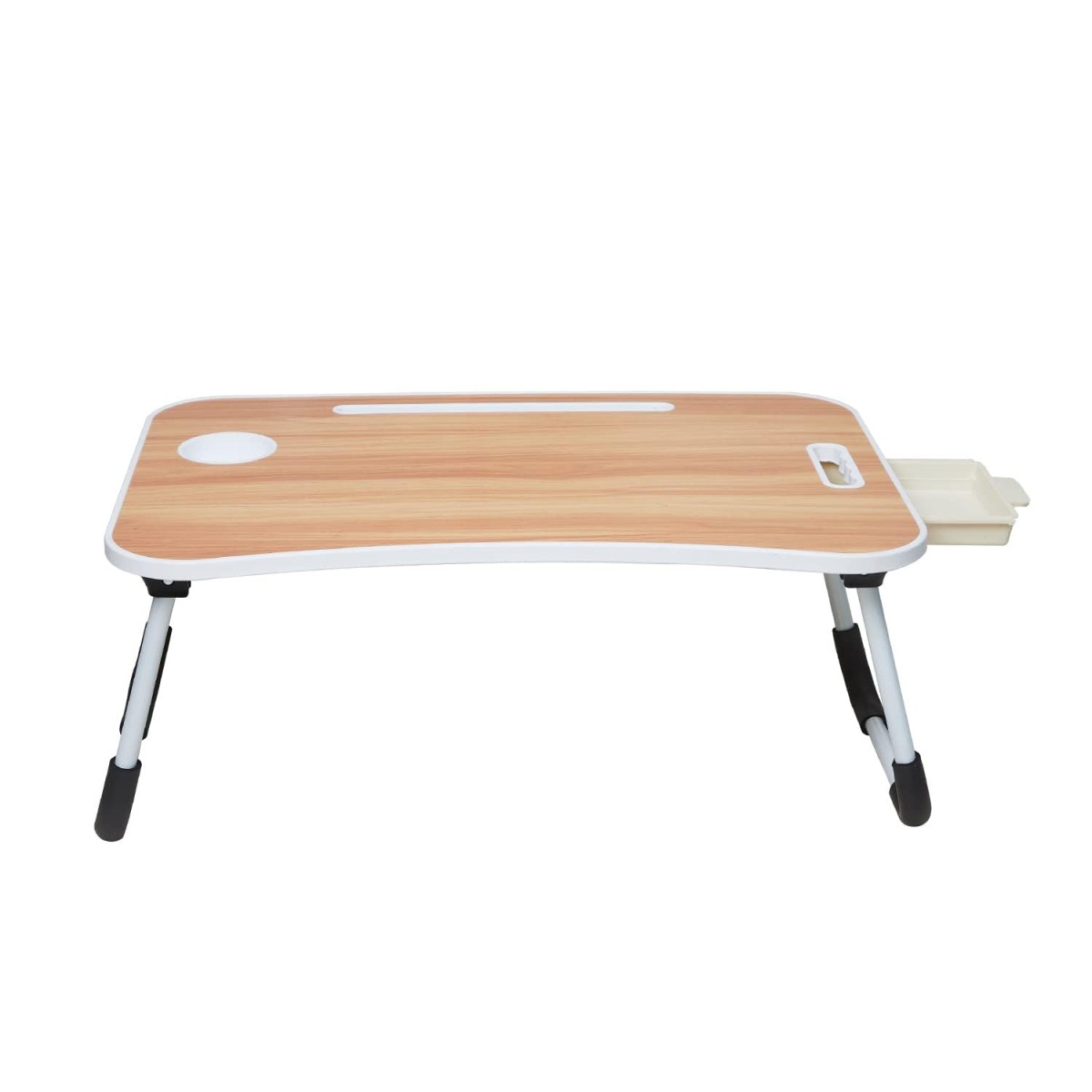 Amazon Basics Engineered Wood Foldable Laptop Table with Cup Holder, Tablet Groove and Mini Drawer (60L x 40W x 26H cm, Brown)