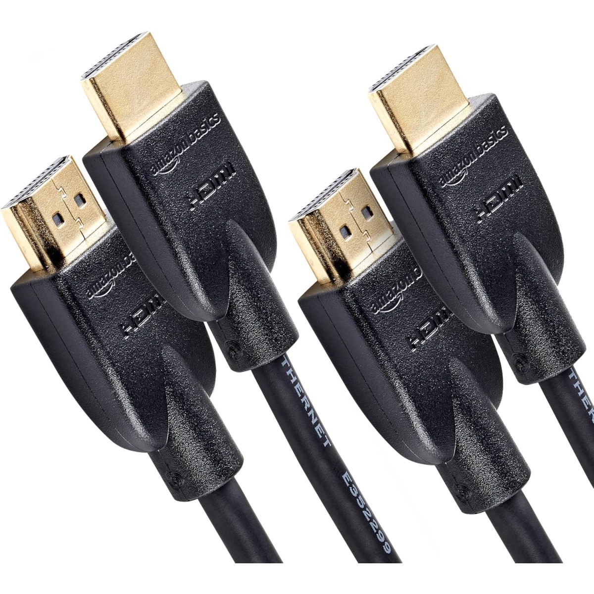Amazon Basics HDMI Cable, 2-Pack, 10ft, High-Speed 4K@60Hz HDMI 2.0 Cord for Blu-ray, 18Gbps, 2160p, 48 bit, Ethernet, Compatible with TV/PS5/Xbox/Roku, Black