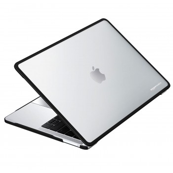 Amazon Basics Hard Shell Laptop Cover for MacBook Air 13-inch with Touch ID (Model M2) | Anti-Fingerprint Case (Matte Black & Semi-Transparent)