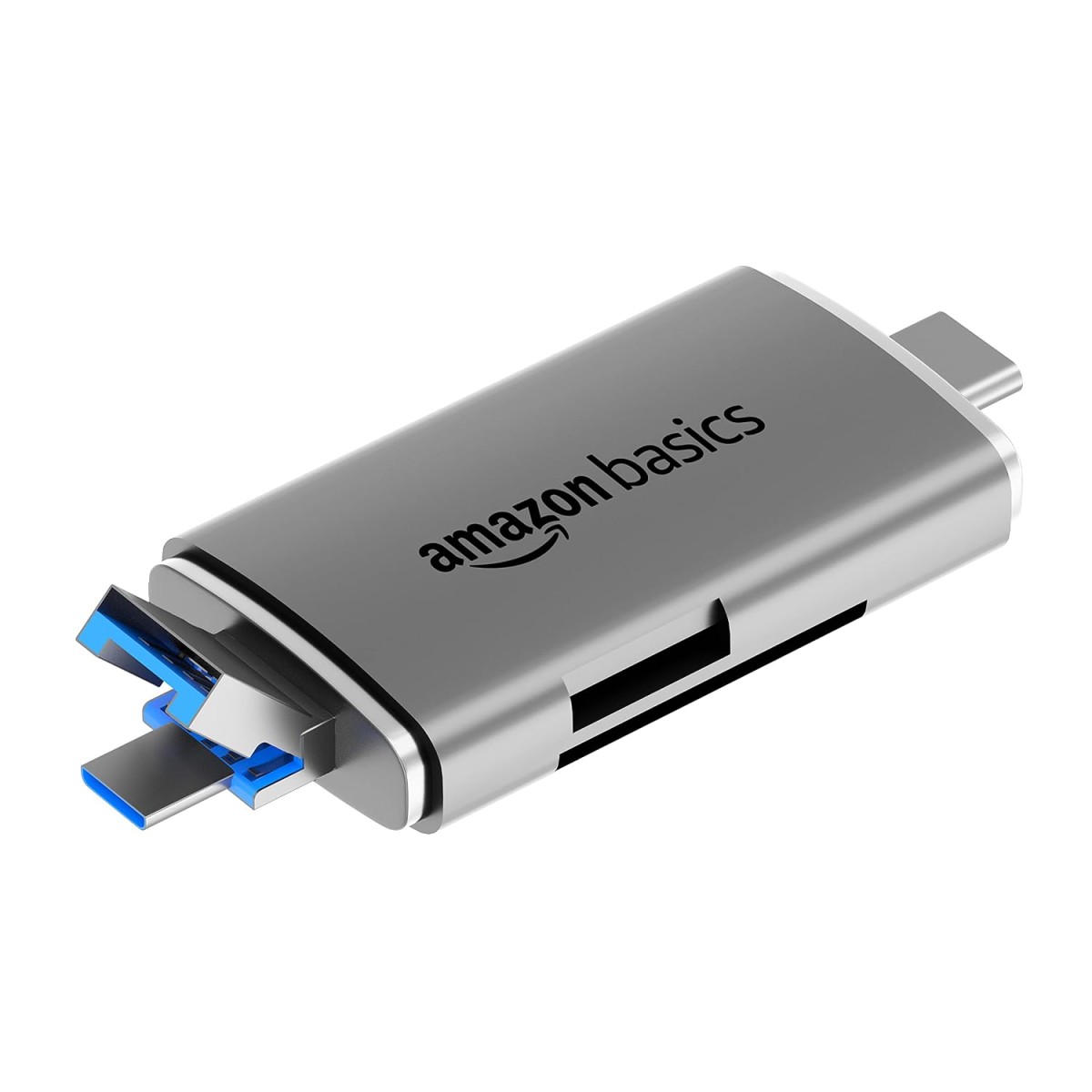 AmazonBasics Amazon Basics OTG Card Reader and Hub with Type-C, USB & Micro USB Ports | Portable Memory Card Reader Supports (Grey)