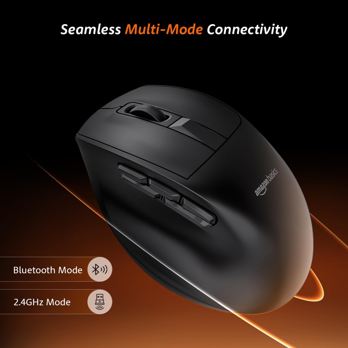AmazonBasics Amazon Basics Pro Series 2.4G + Bluetooth + USB Triple Mode Wireless Ergonomic Mouse Black ABKY-M660