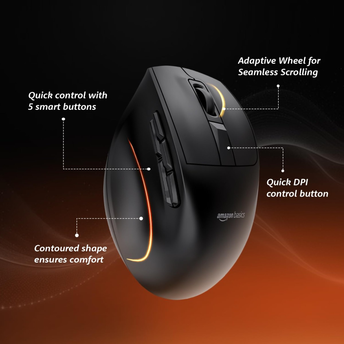 AmazonBasics Amazon Basics Pro Series 2.4G + Bluetooth + USB Triple Mode Wireless Ergonomic Mouse Black ABKY-M660