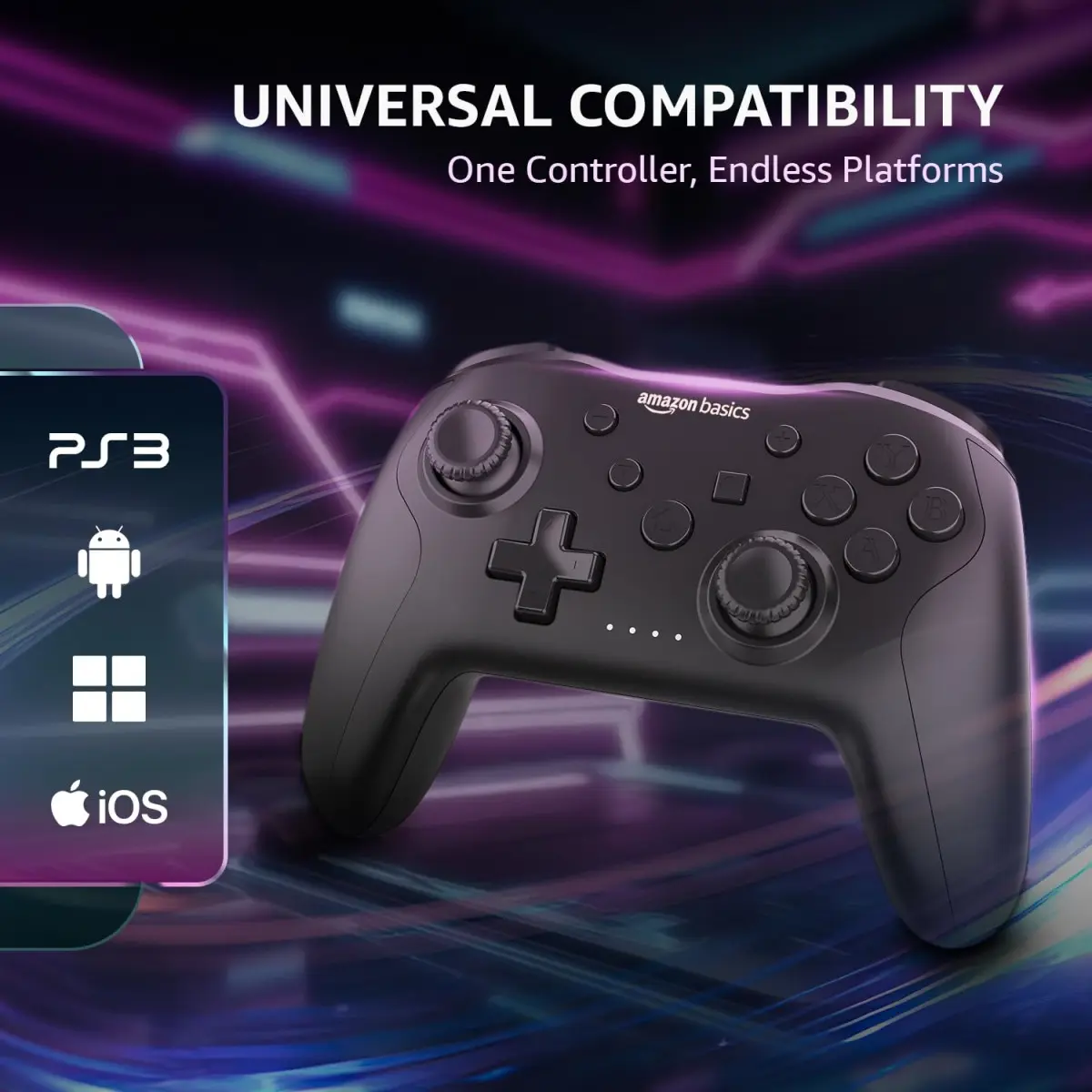 AmazonBasics Amazon Basics USB Gamepad with Turbo Mode | Dual Vibration | PS3 & PC Support | X Input & Direct Input Black