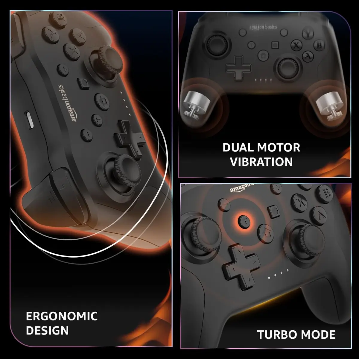 AmazonBasics Amazon Basics USB Gamepad with Turbo Mode | Dual Vibration | PS3 & PC Support | X Input & Direct Input Black