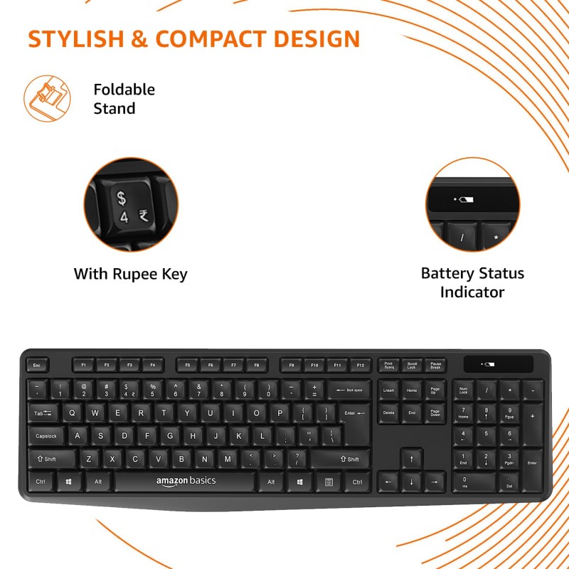 Amazon Basics USB Wireless Keyboard and Mouse Set with Nano Receiver