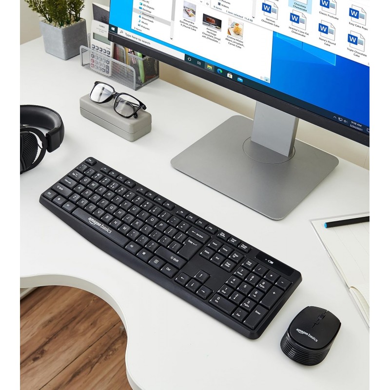 Amazon Basics USB Wireless Keyboard and Mouse Set with Nano Receiver