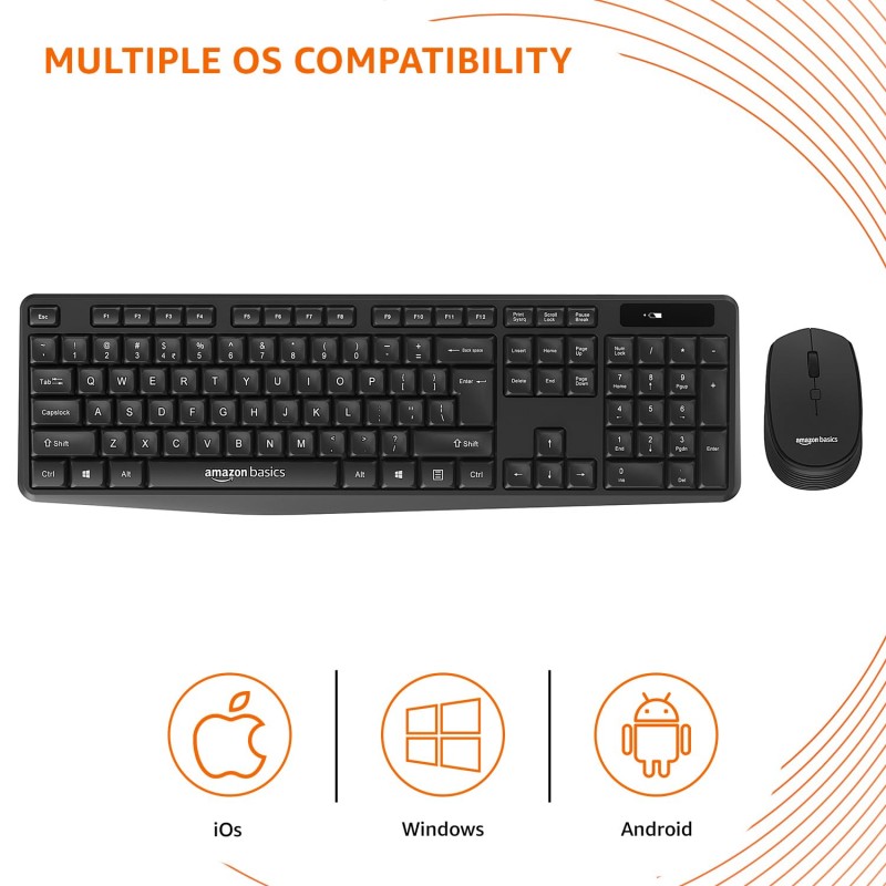 Amazon Basics USB Wireless Keyboard and Mouse Set with Nano Receiver