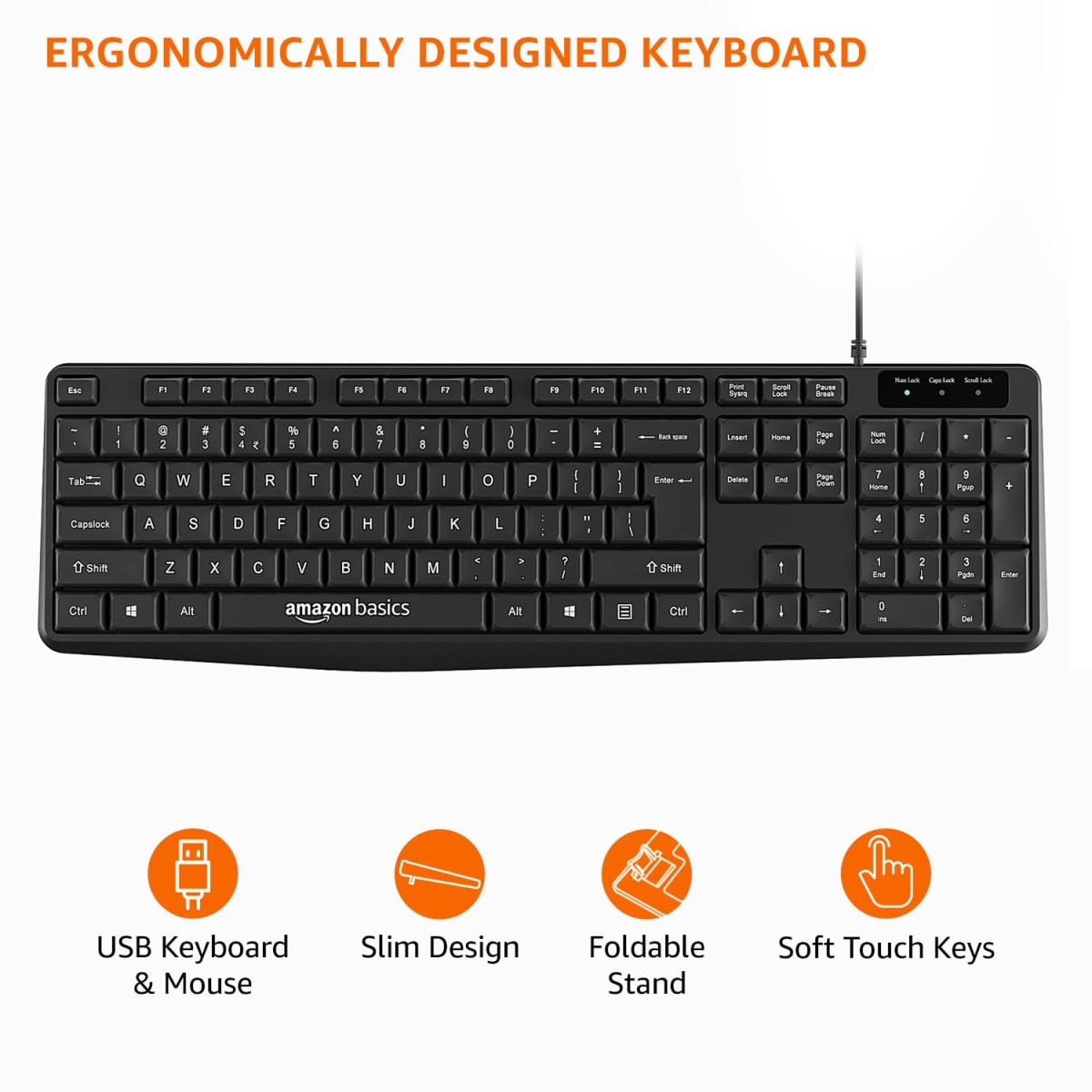 Amazon Basics Wired Keyboard and Mouse Combo l 1200 DPI l for Windows, Mac OS Computer