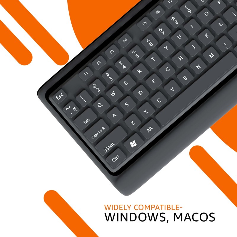 Amazon Basics Wireless Keyboard and Mouse Combo | 12 Months* Battery (Cells Included) | Silent Keys 800/1200/1600 DPI | Chiclet Keys Spill Resistant Keyboard for PC/Laptop (Black)