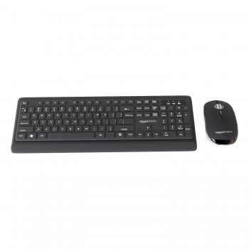 Amazon Basics Wireless Keyboard and Mouse Combo | 12 Months* Battery (Cells Included) | Silent Keys 800/1200/1600 DPI | Chiclet Keys Spill Resistant Keyboard for PC/Laptop (Black)