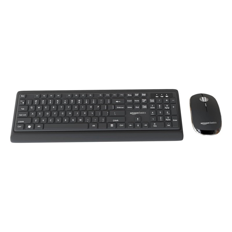 Amazon Basics Wireless Keyboard and Mouse Combo | 12 Months* Battery (Cells Included) | Silent Keys 800/1200/1600 DPI | Chiclet Keys Spill Resistant Keyboard for PC/Laptop (Black)