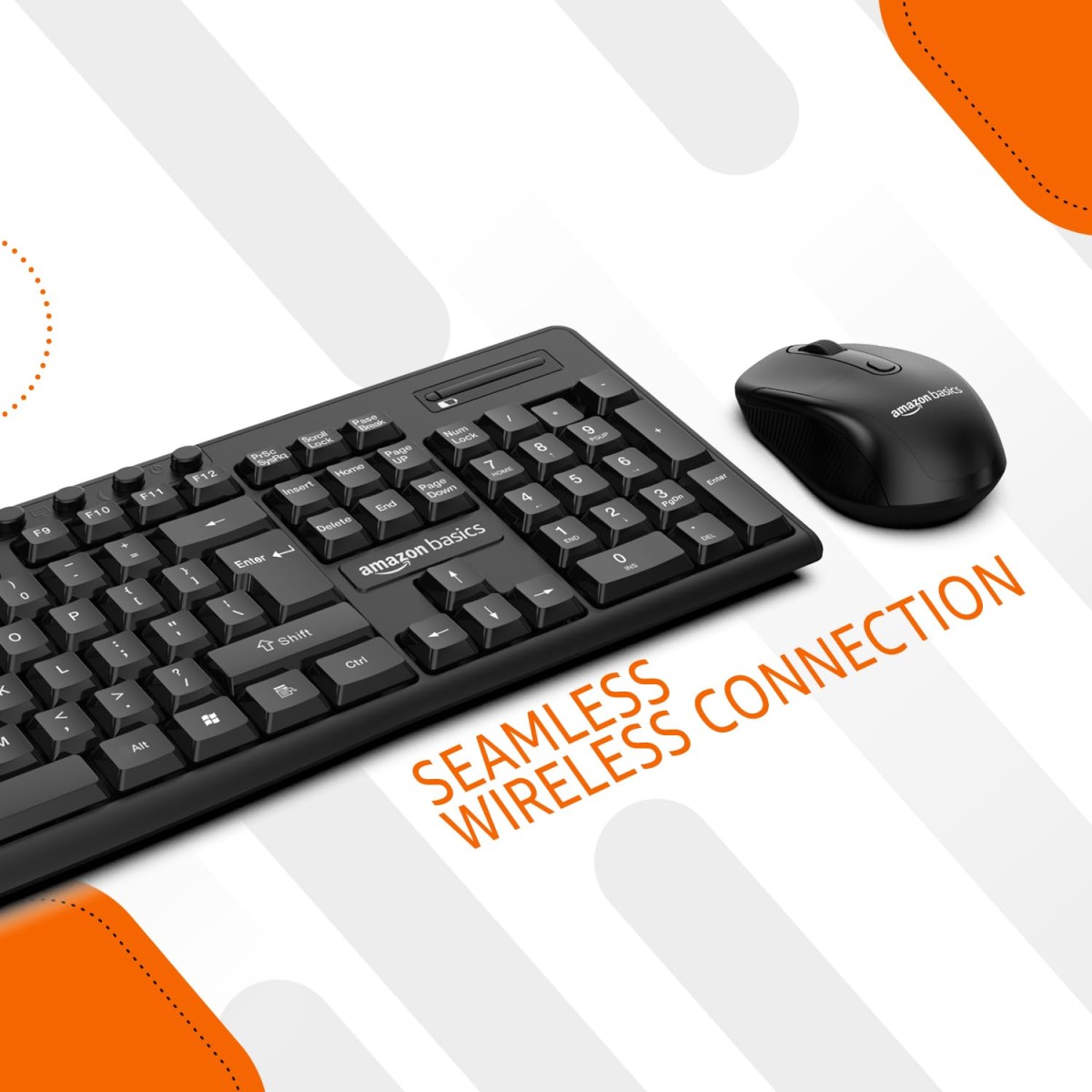 Amazon Basics Wireless Keyboard and Mouse Set | 1000 DPI Mouse | 12 Function Keys | Compatible with Mac and Windows | Silent Keys | Auto Stand-by | (Black)