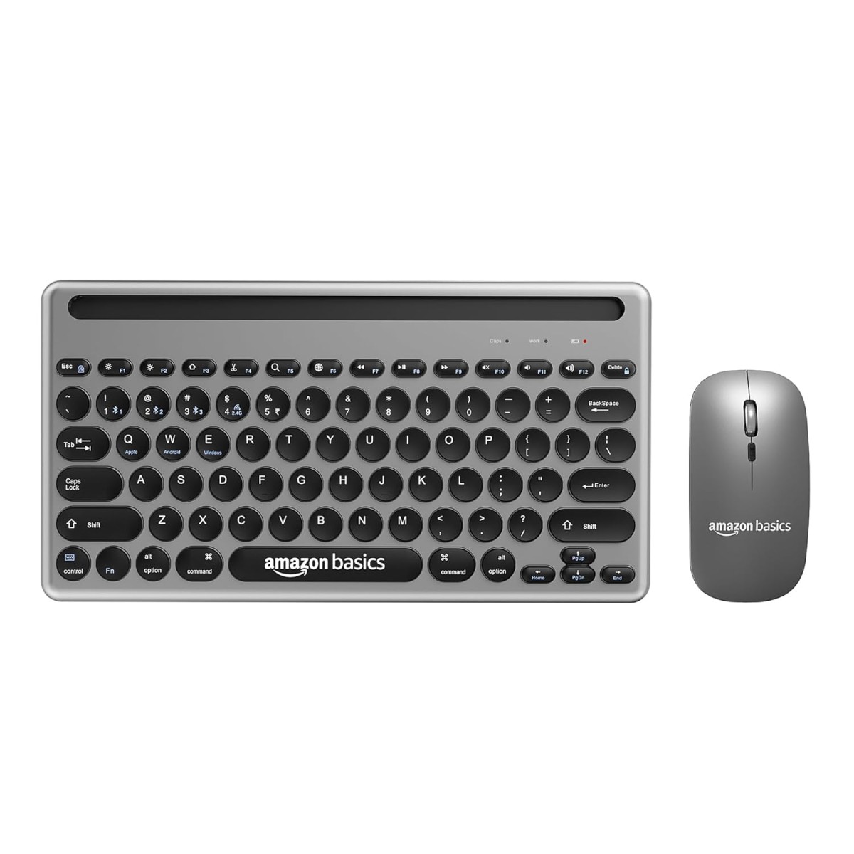 Amazon Basics Wireless Keyboard and Mouse Set with Bluetooth multiconnect, 2.4GHz Receiver,1600 DPI, Smartphone