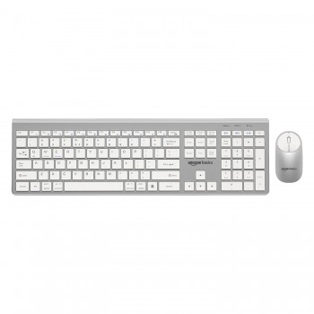 Amazon Basics Wireless Rechargeable Dual Connectivity Keyboard and Mouse Set - Multidevice Wireless Keyboard Full Size and Mouse, for Windows, Mac, Android, Smart TV, Tablet, PC, Laptop