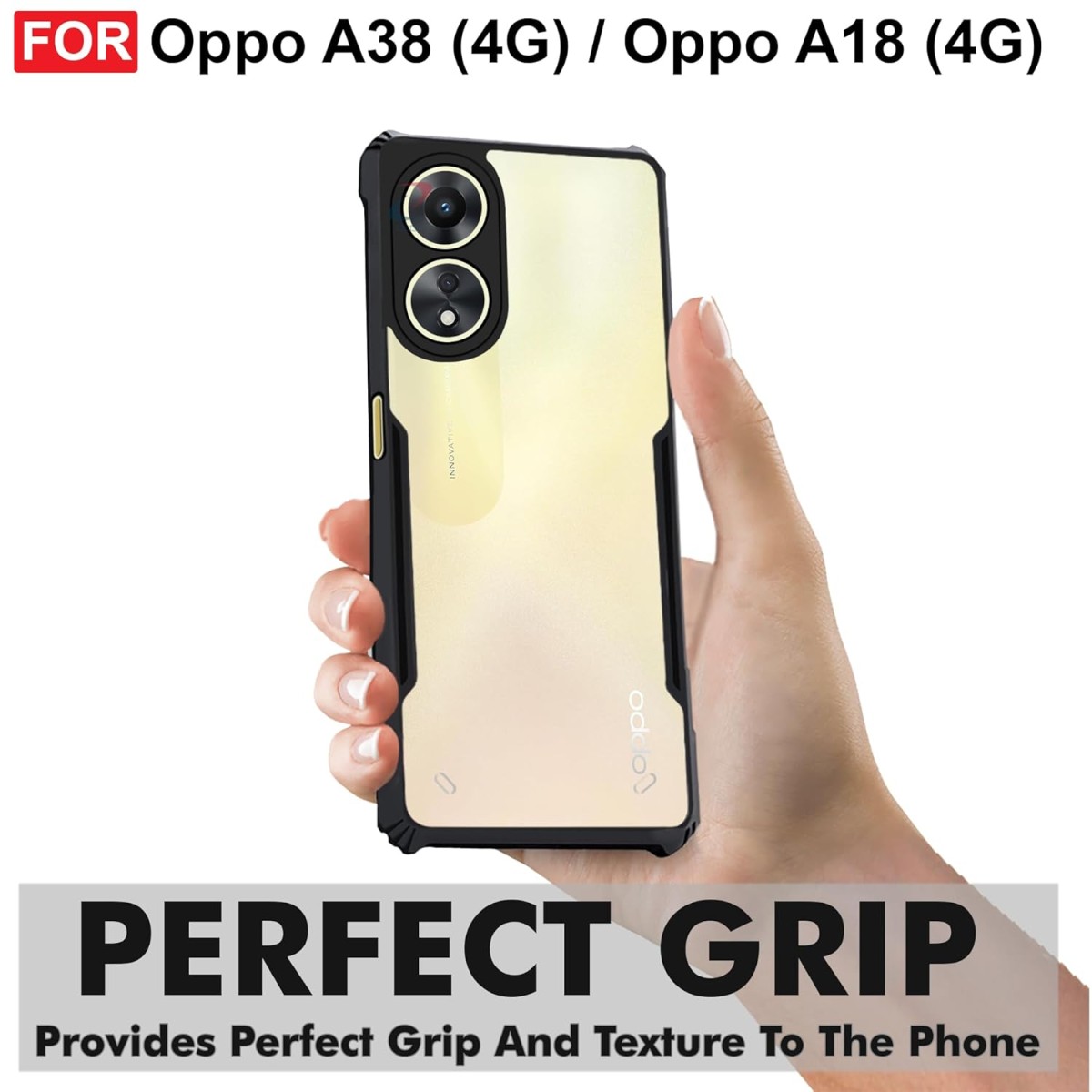 Amazon Brand - Solimo Basic Case for A38 Oppo A18 (4G) (Acrylic_Black)