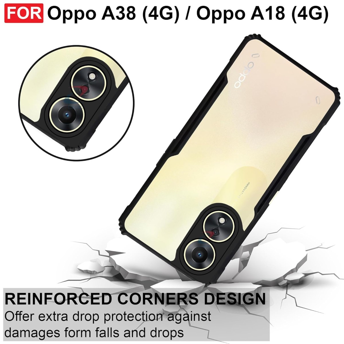 Amazon Brand - Solimo Basic Case for A38 Oppo A18 (4G) (Acrylic_Black)