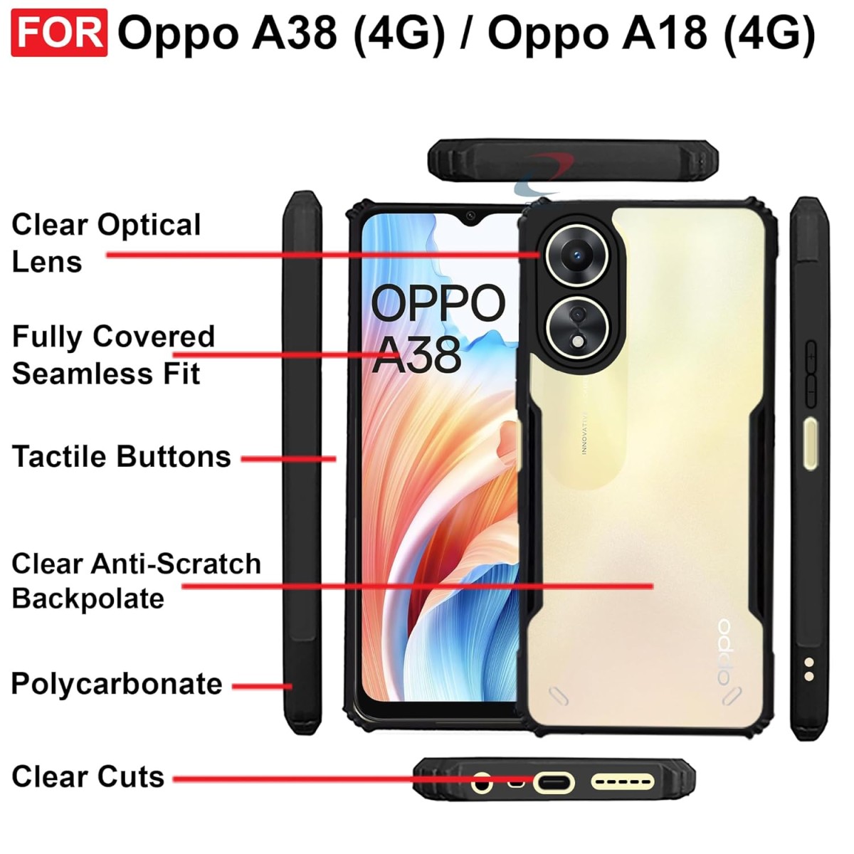 Amazon Brand - Solimo Basic Case for A38 Oppo A18 (4G) (Acrylic_Black)