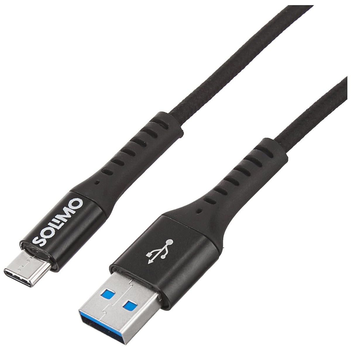 Amazon Brand - Solimo Fast Charging Braided Type C Data Cable Joint, Suitable For All Supported Mobile Phones (2 Meter, Black)