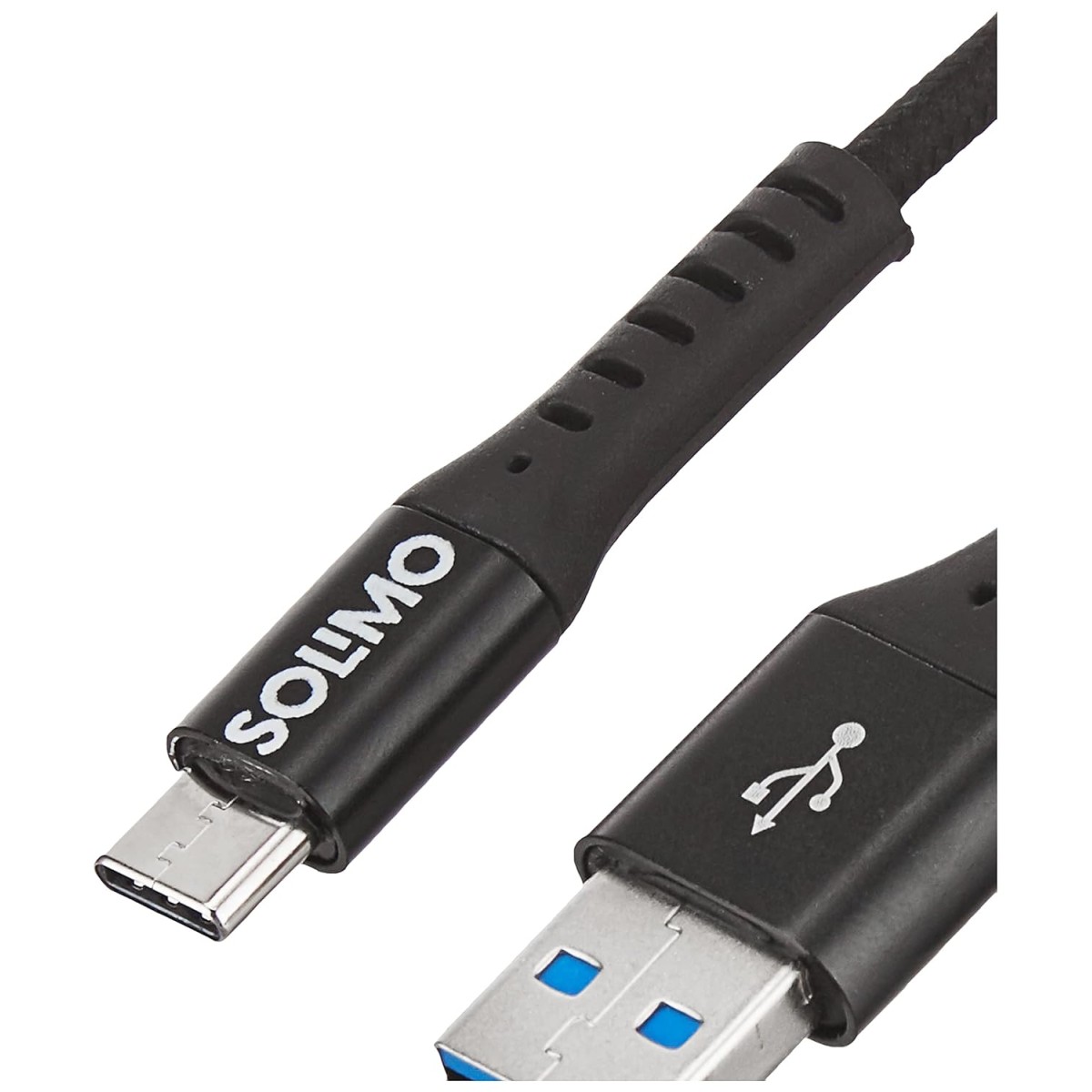 Amazon Brand - Solimo Fast Charging Braided Type C Data Cable Joint, Suitable For All Supported Mobile Phones (2 Meter, Black)