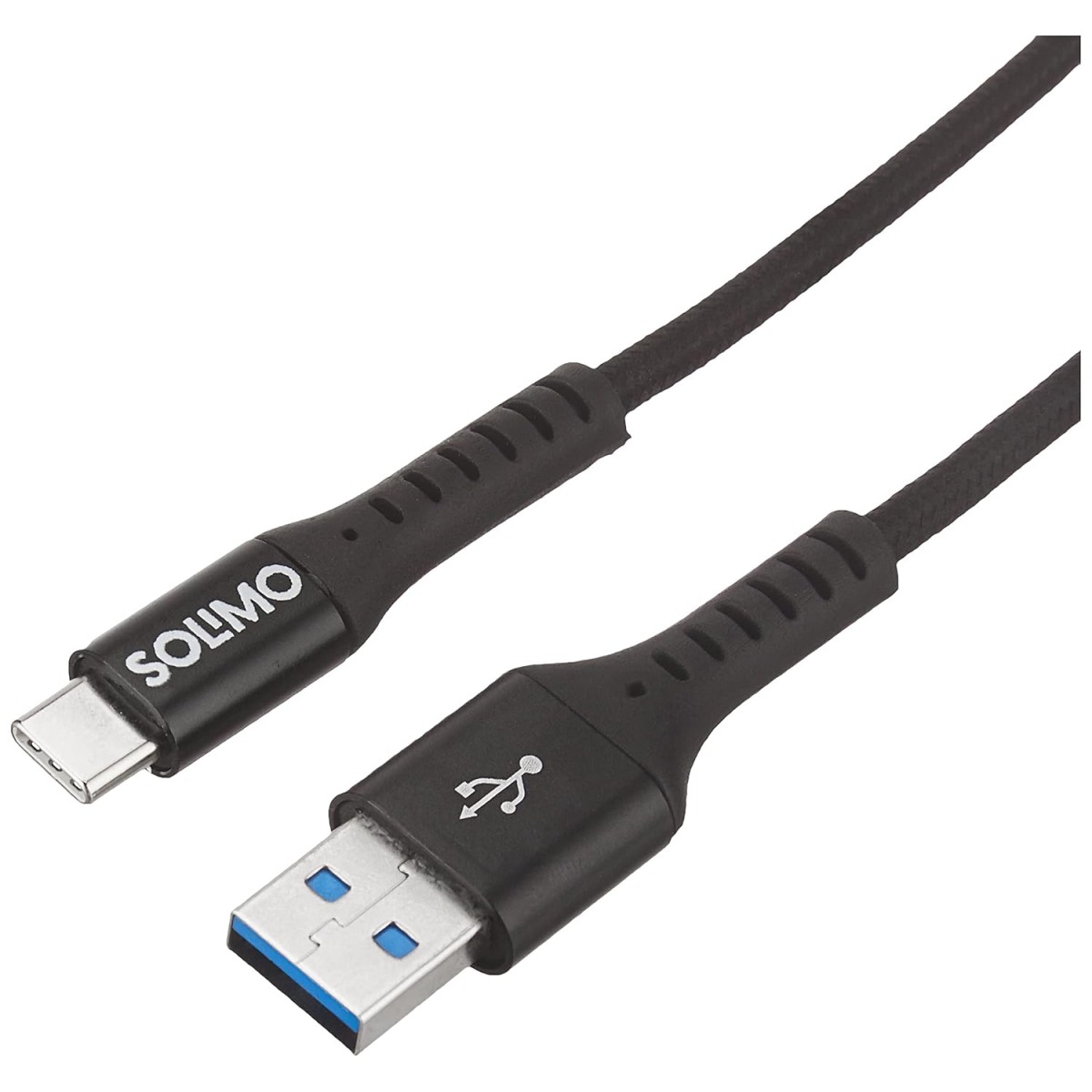 Amazon Brand - Solimo Fast Charging Braided Type C Data Cable Seam, Suitable For All Supported Mobile Phones (1 Meter, Black)