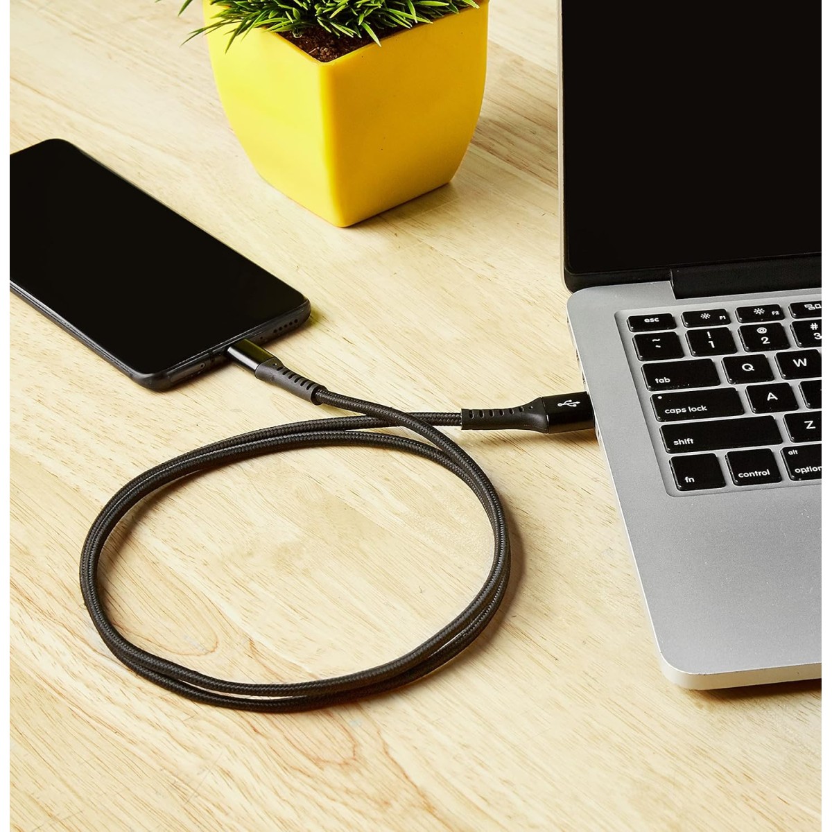 Amazon Brand - Solimo Fast Charging Braided Type C Data Cable Seam, Suitable For All Supported Mobile Phones (1 Meter, Black)