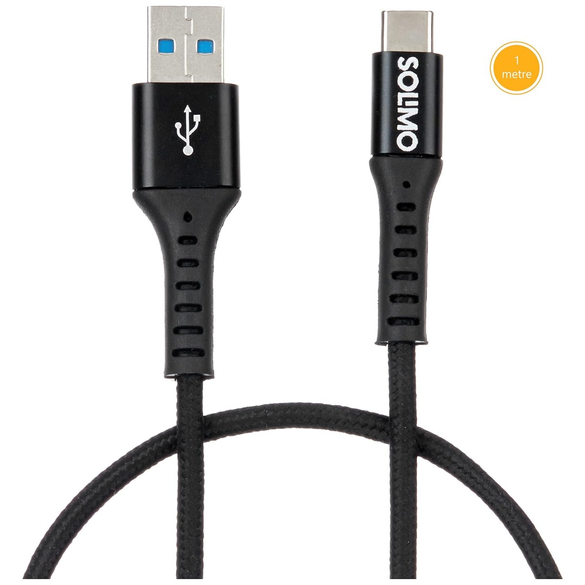 Amazon Brand - Solimo Fast Charging Braided Type C Data Cable Seam, Suitable For All Supported Mobile Phones (1 Meter, Black)