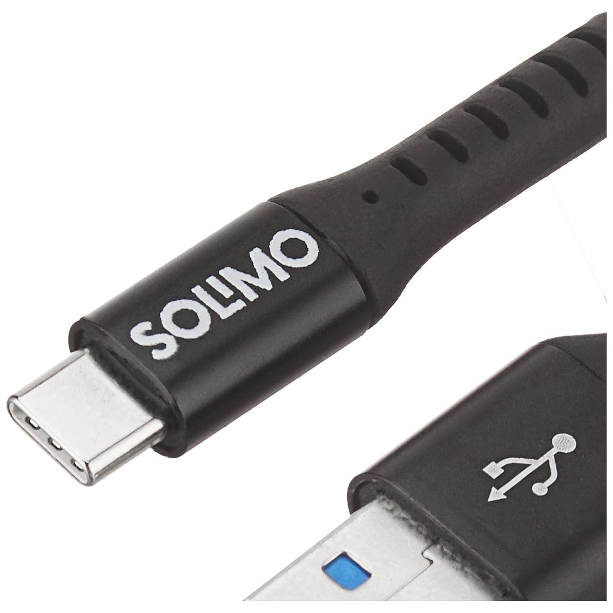 Amazon Brand - Solimo Fast Charging Braided Type C Data Cable Seam, Suitable For All Supported Mobile Phones (1 Meter, Black)