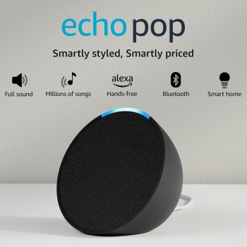 Amazon Echo Pop| Smart speaker with Alexa and Bluetooth| Full sound, balanced bass, crisp vocals| Black