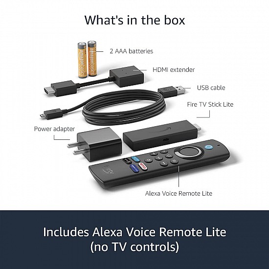 Amazon Fire TV Stick Lite with all-new Alexa Voice Remote Lite (no TV controls), HD streaming device | Now with App controls