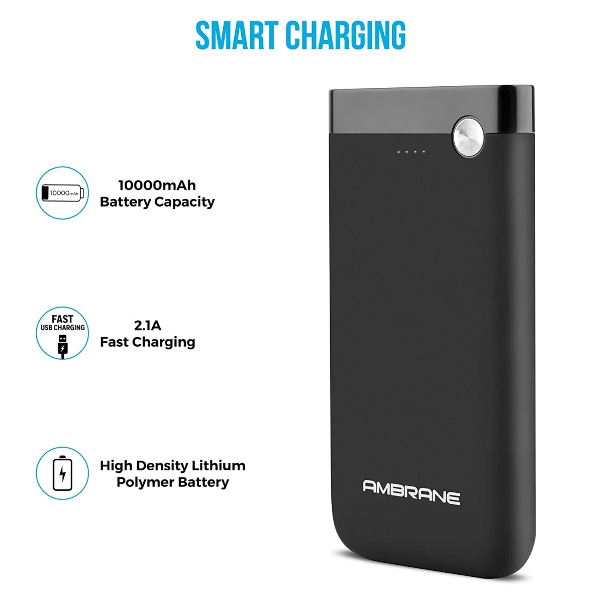 Ambrane 10000mAh Li-Polymer Powerbank with Fast Charging (PP-11, Black) refurbished