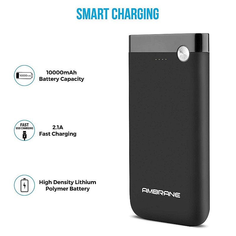 Ambrane 10000mAh Li-Polymer Powerbank with Fast Charging (PP-11, Black) Refurbished