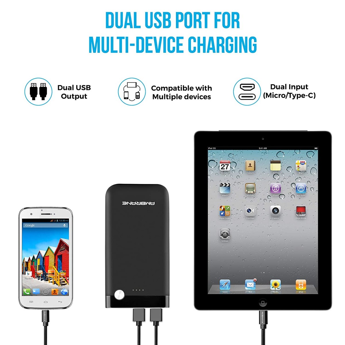 Ambrane 10000mAh Li-Polymer Powerbank with Fast Charging (PP-11, Black) refurbished