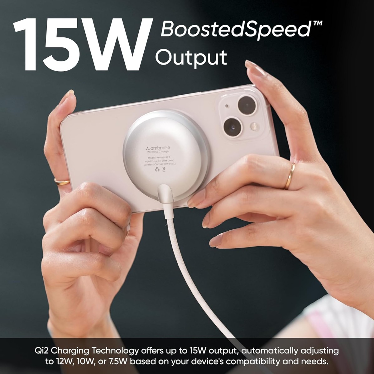 Ambrane 15W Qi-2 MagSafe Wireless Charger with 60W Type C Cable Magnetic Mag-Safe for for iPhone