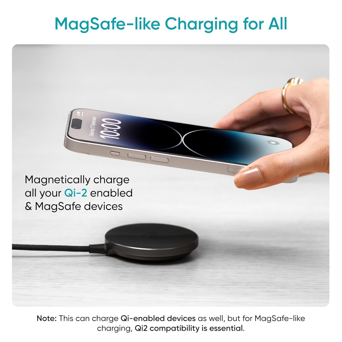 Ambrane 15W Qi-2 MagSafe Wireless Charger with 60W Type C Cable Magnetic Mag-Safe for for iPhone