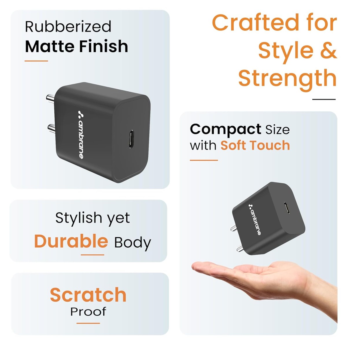 Ambrane 20W Type C Mobile Charger Adapter, Fast Charging for Android, iPhone (Raap M20)