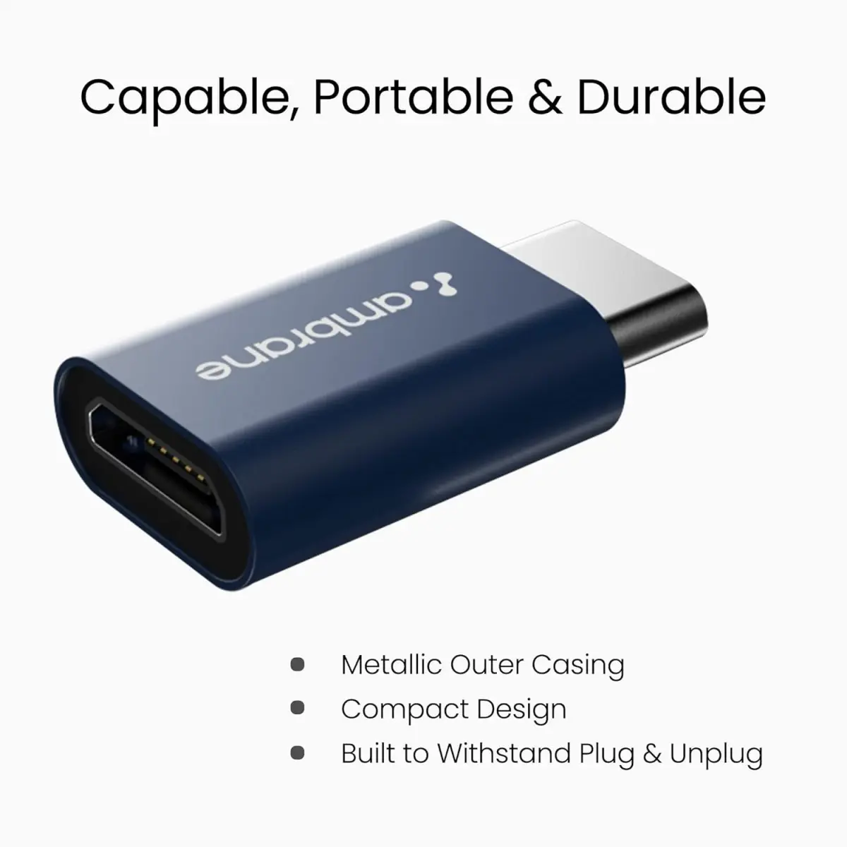 Ambrane Type-C to Micro USB OTG Adapter for 3A Fast Charging and Data Sync- Compatible with All Type-C Enabled Devices