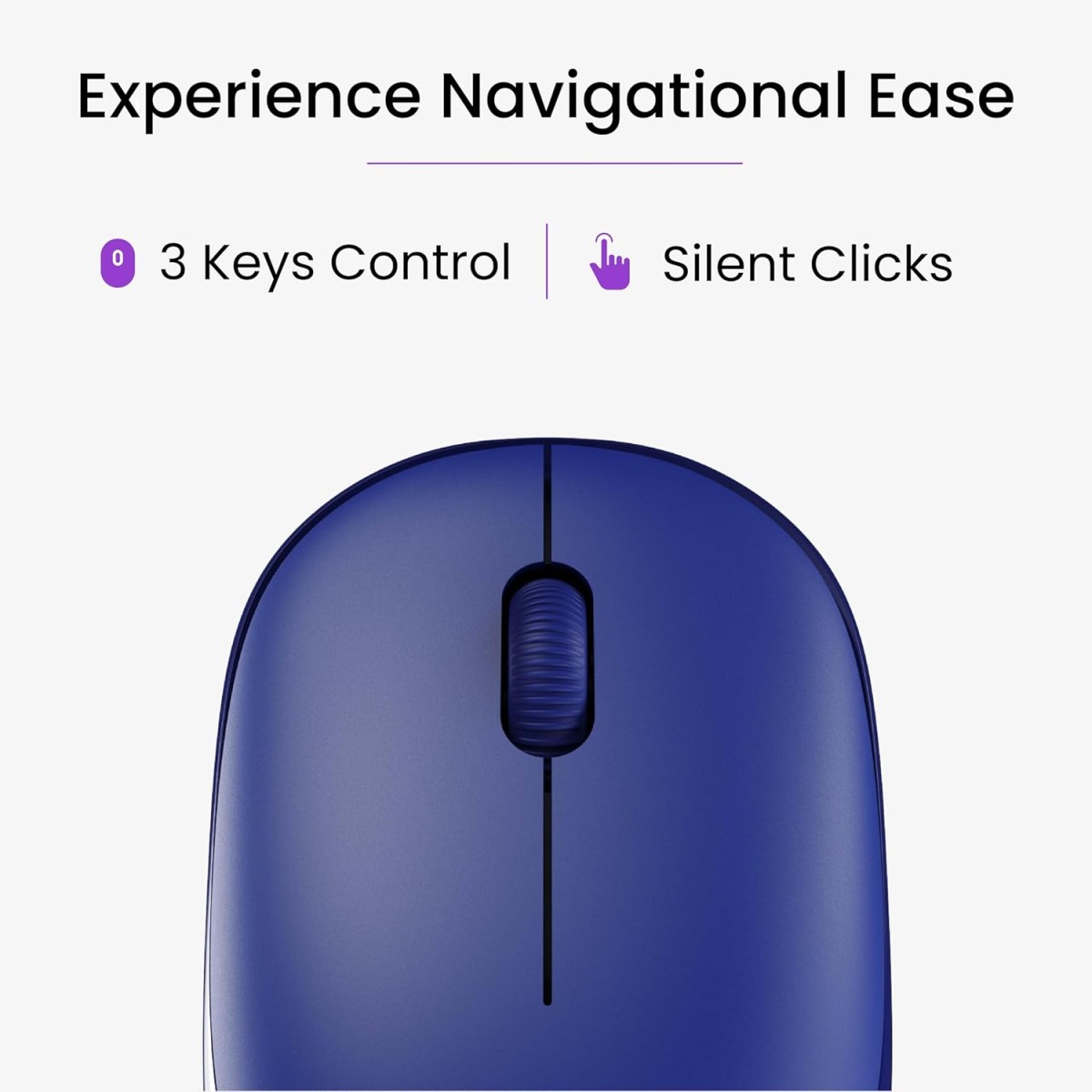 Ambrane Wireless Mouse, 1600 DPI, Silent Click, 2.4GHz with USB Dongle, 10M Range, Click Wheel, Instant connectivity, Ergonomic Design for All Day Comfort (Sliq 2 Wireless, Navy Blue)