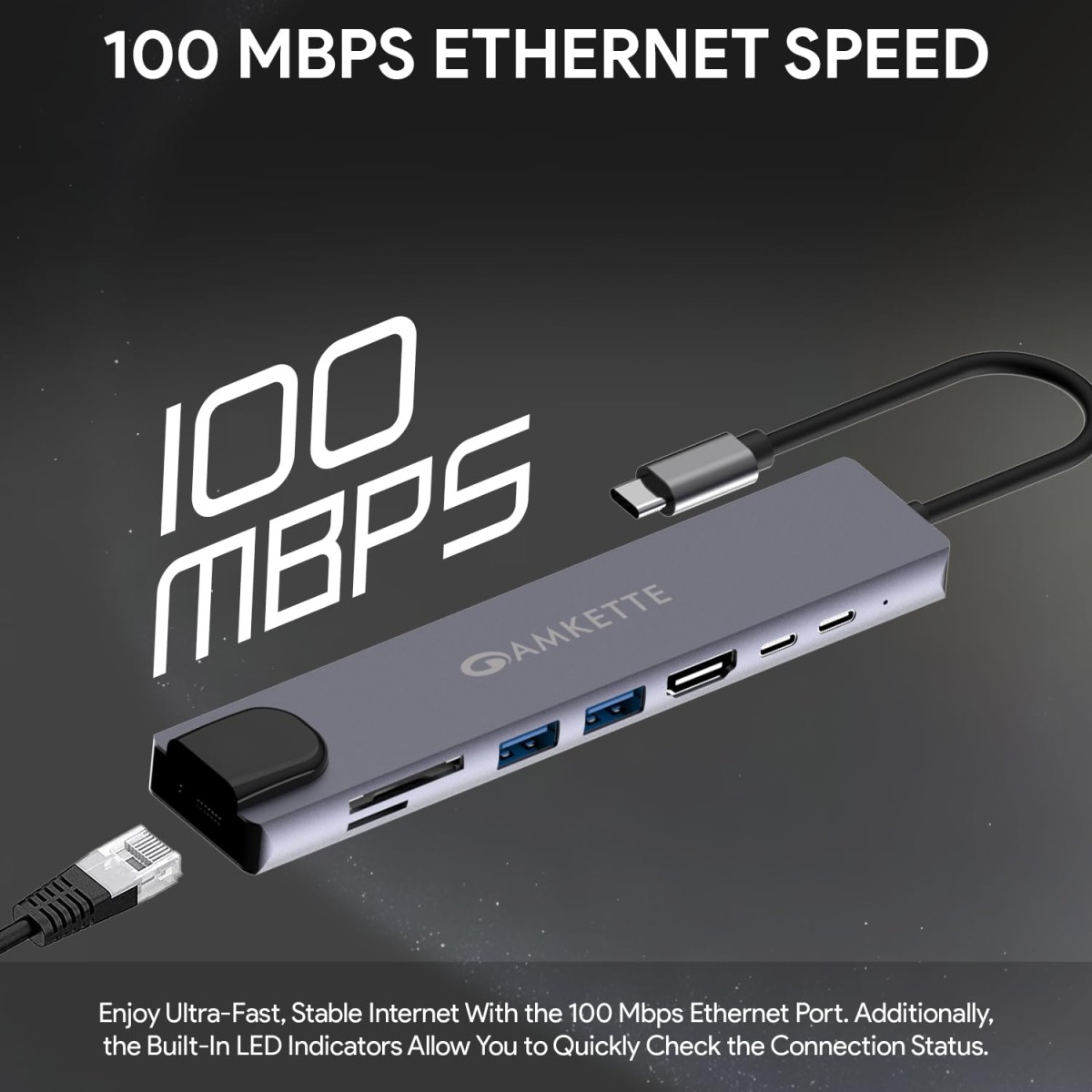 Amkette 8-in-1 Type C Hub/Docking Station with 100W Power Delivery&USB C Data Transfer Multiport Adapter with 4K HDMI,USB 3.0,100 MBPS Ethernet,SD/TF Card Reader,for All Type C Devices-MacBook,Laptops