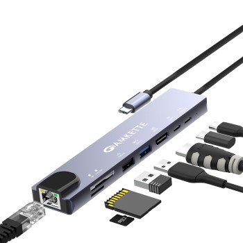Amkette 8-in-1 Type C Hub/Docking Station with 100W Power Delivery&USB C Data Transfer Multiport Adapter with 4K HDMI,USB 3.0,100 MBPS Ethernet,SD/TF Card Reader,for All Type C Devices-MacBook,Laptops