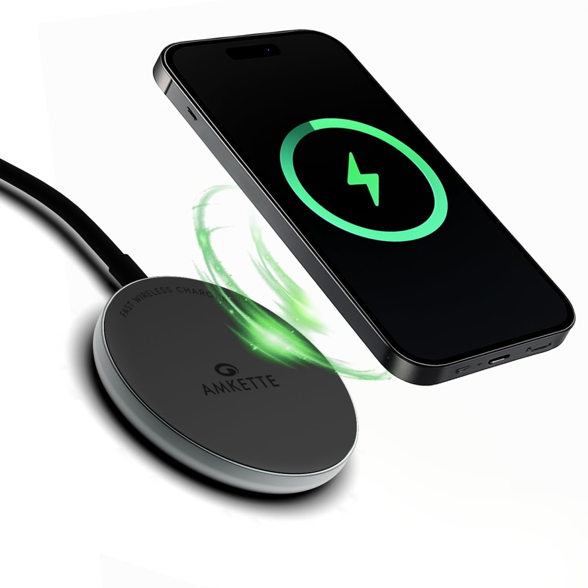 Amkette Air 450 Wireless Charger/Magsafe Charger | Latest Qi Technology 15W Wireless Charging with MagSafe Compatibility