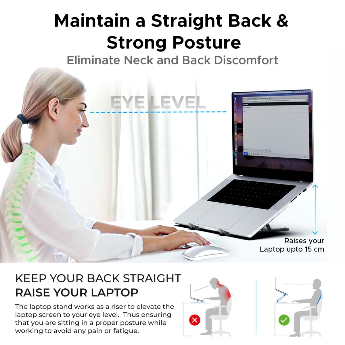 Amkette Ergo Fold X Laptop Stand Metal, 6-Level Adjustable Angles, Supports up to 15.6 inches Laptops, Premium Aluminium Build