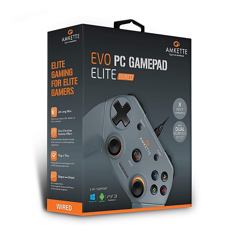 Amkette Evo Elite Wired PC Gamepad With Dual Vibration for PC/PS3/Android (Black)